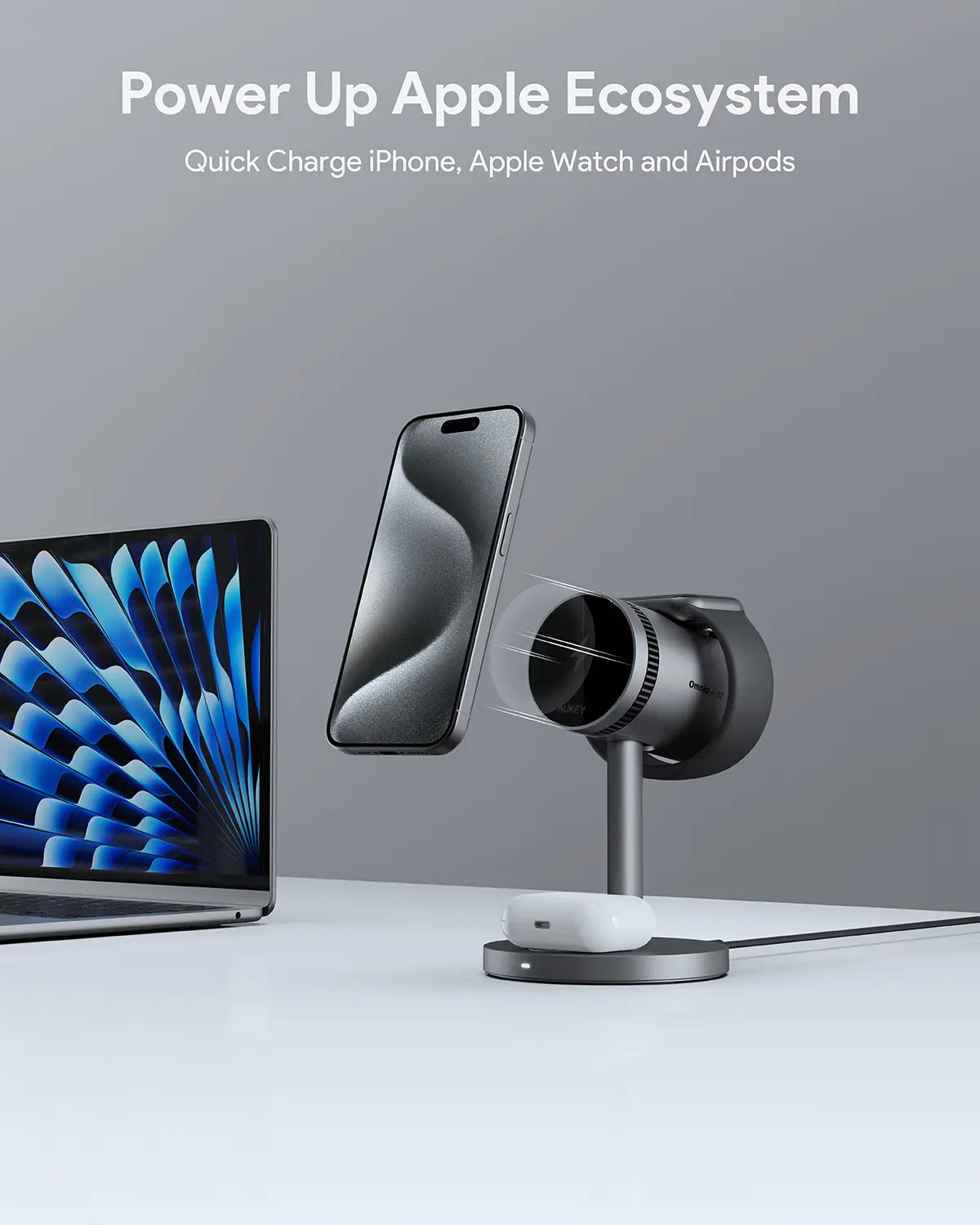 Aukey MagFusion 3-in-1 Pro Qi2 Active Cooling Wireless Charging Station (LC-MC311A)