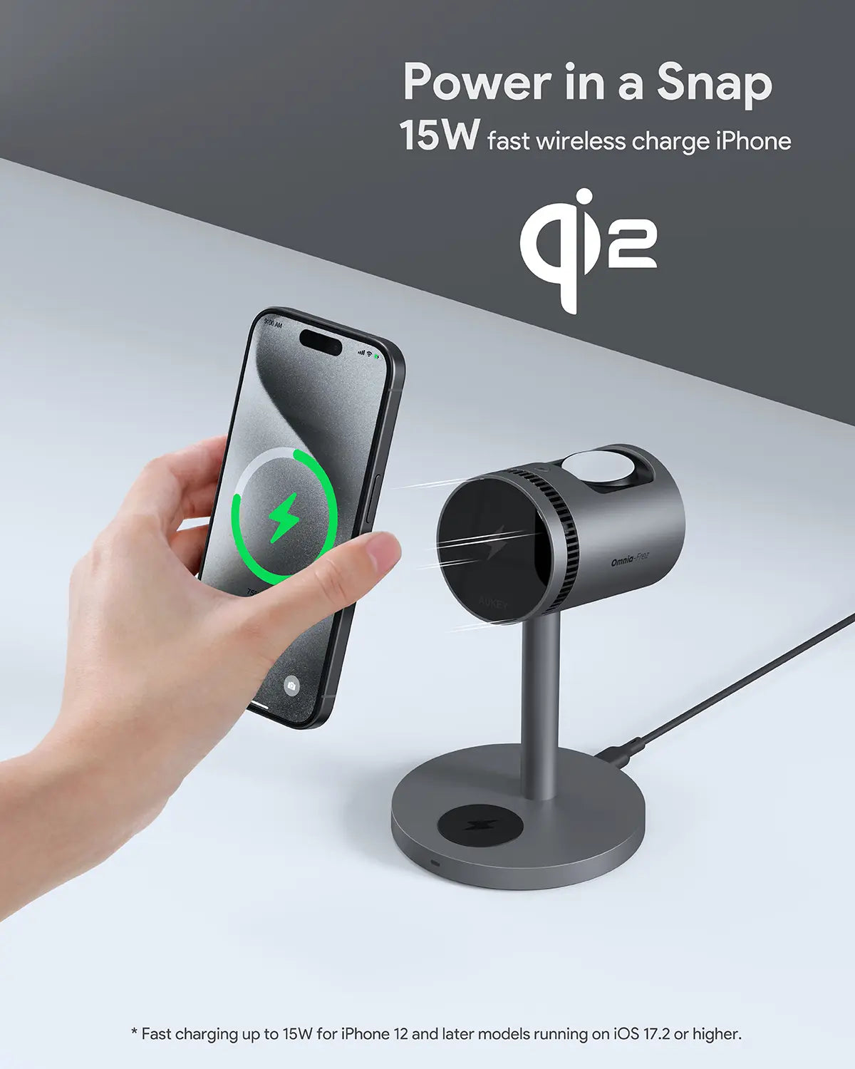 Aukey MagFusion 3-in-1 Pro Qi2 Active Cooling Wireless Charging Station (LC-MC311A)