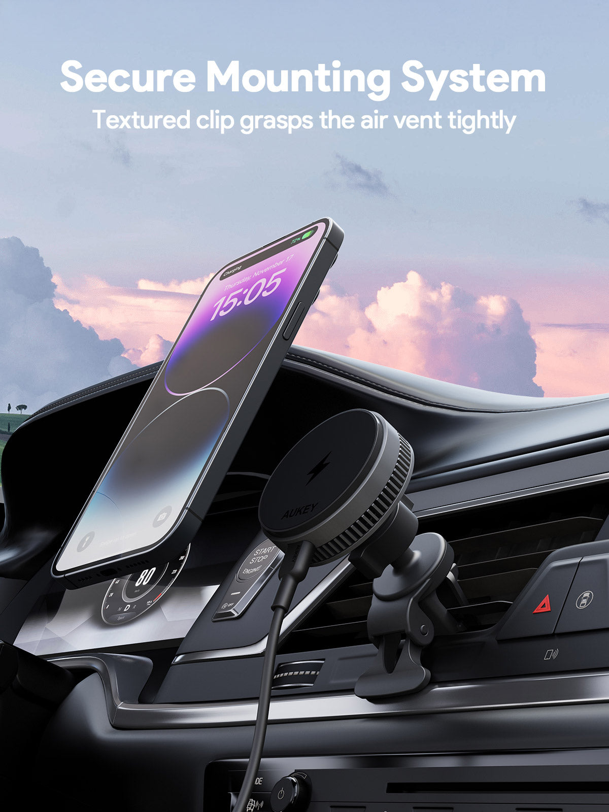 Aukey MagFusion Dash Pro Qi2 Active Cooling Wireless Charging Phone Mount (HD-MC13A)
