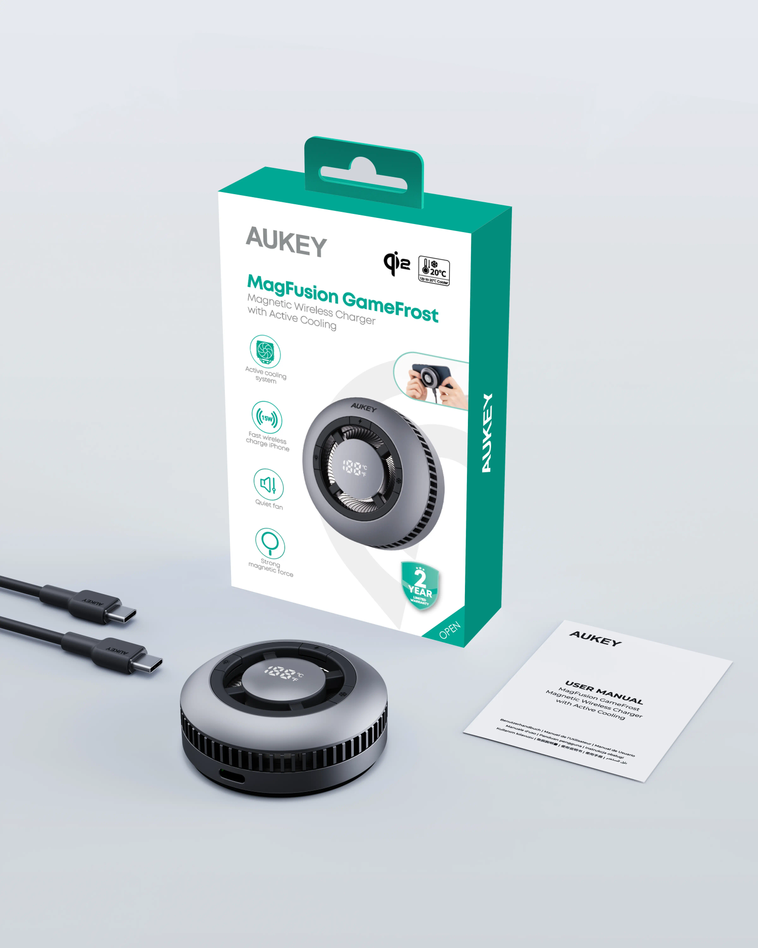 AUKEY MagFusion GameFrost Qi2 Active Cooling Wireless Charger (LC-G10)