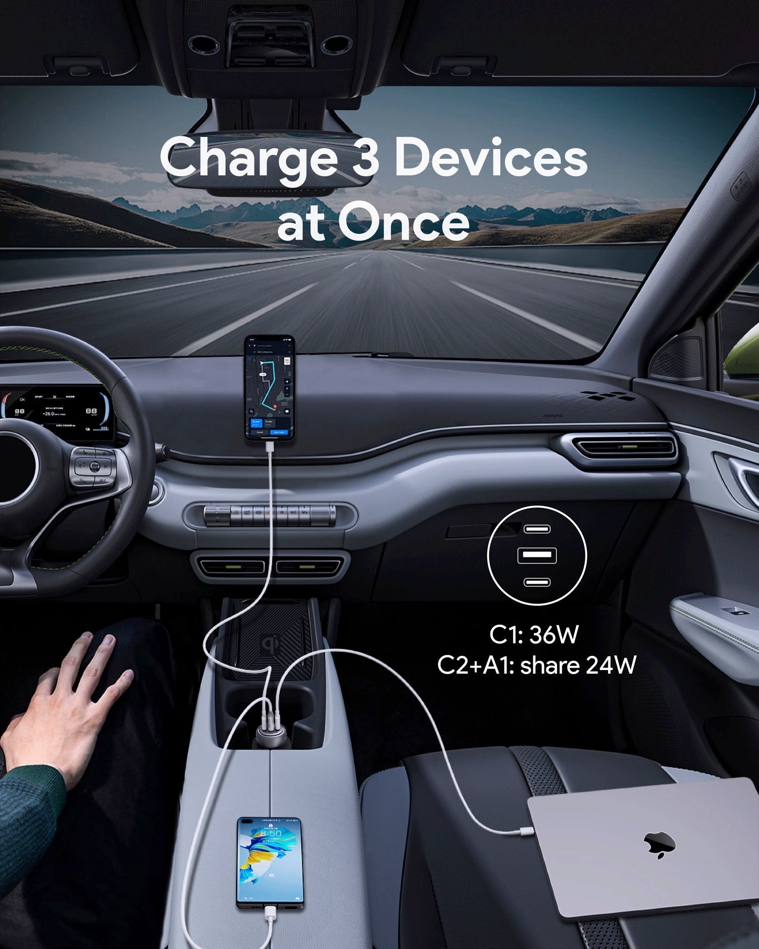 Aukey Pathfinder Mix 3 Fast Charging Car Charger 66W (CC-P1)