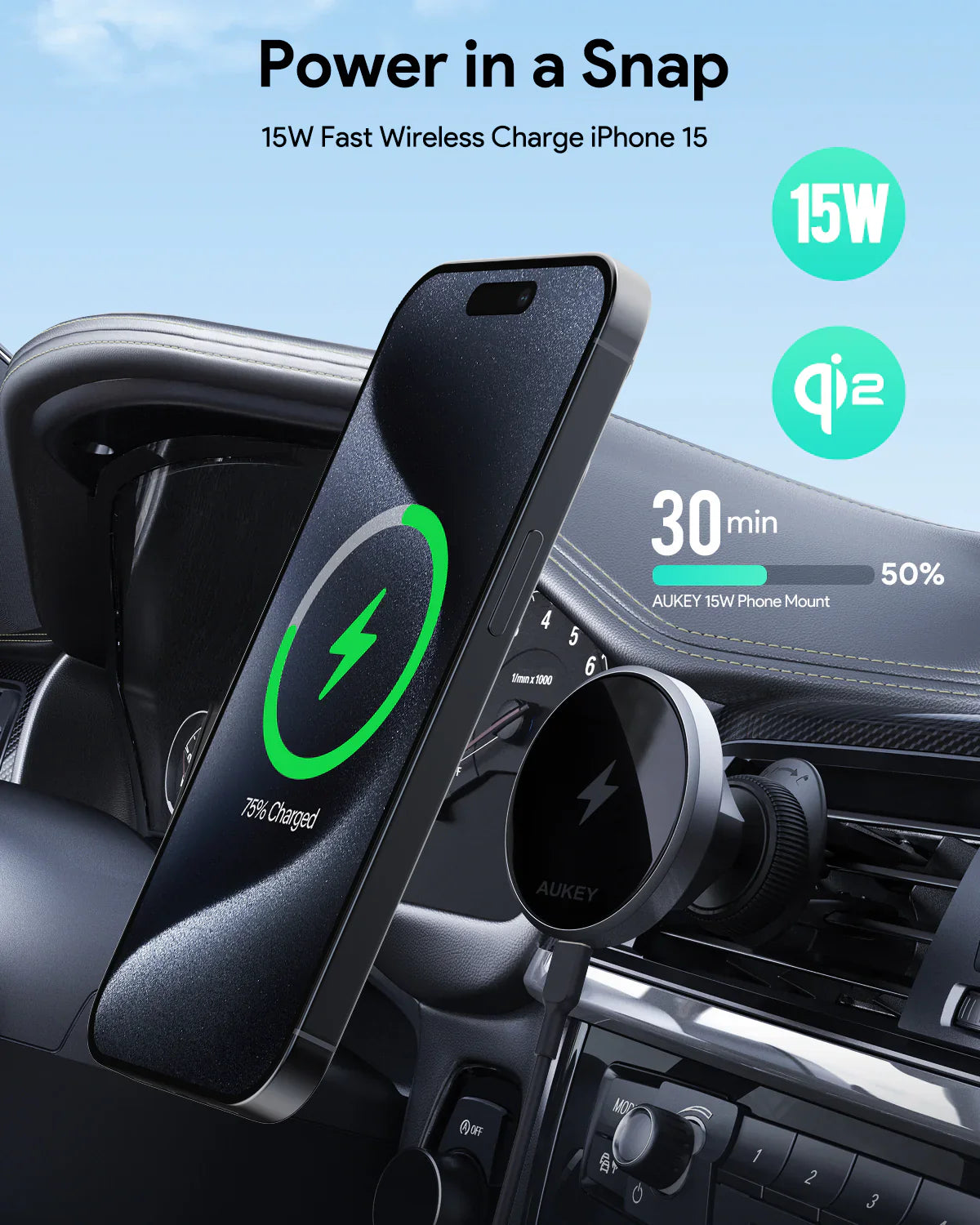 Aukey Wireless Car Magsafe Holder/ Charger 15W (HD-MC13)
