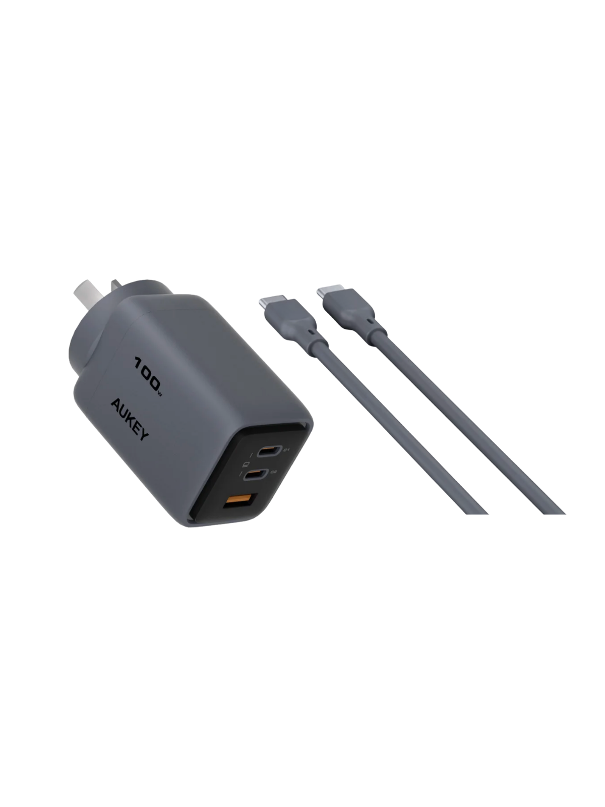 AUKEY PA-C5 Comet 100W PD Fast Wall Charger GaN USB-C with 100W 1.8m  USB-C to C Cable